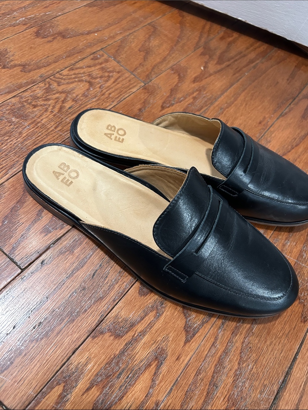 Abeo Black Leather Slip-On Mule Loafers